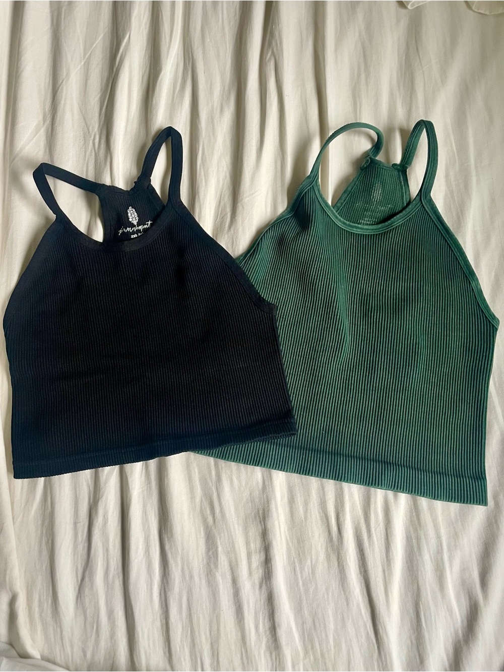 FP Movement by Free People Ribbed Racerback Crop Tanks - Black & Green XS/S